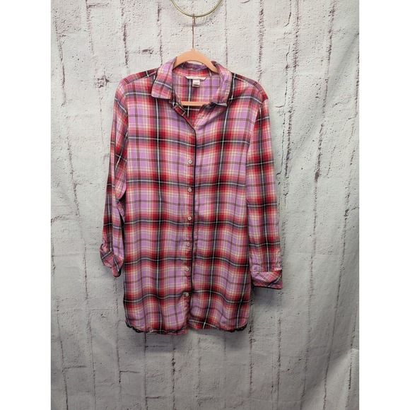 Victoria's Secret Other - Victoria Secret Pink‎ Plaid Sleepwear Nightshirt Long Sleeve Flannel M Medium